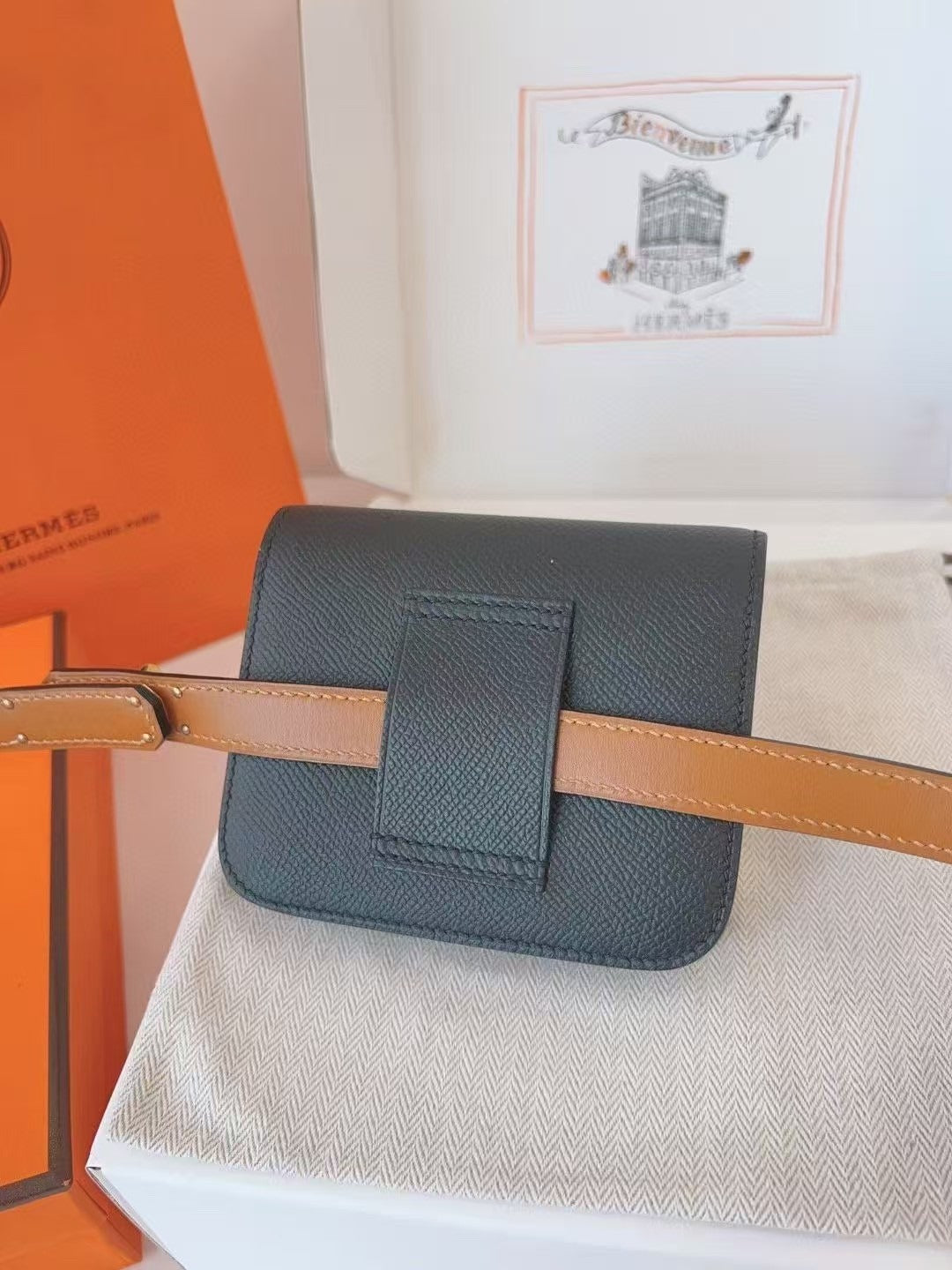 HERMES KELLY CONSTANCE SLIM WALLET BELT IN BLACK CALFSKIN GOLD HARDWARE