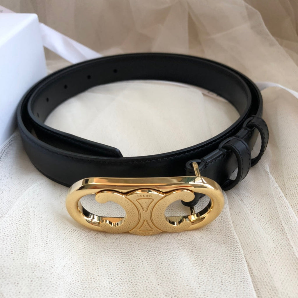 CELINE 25S BELT 25MM IN BLACK CALFSKIN GOLD HARDWARE 562438