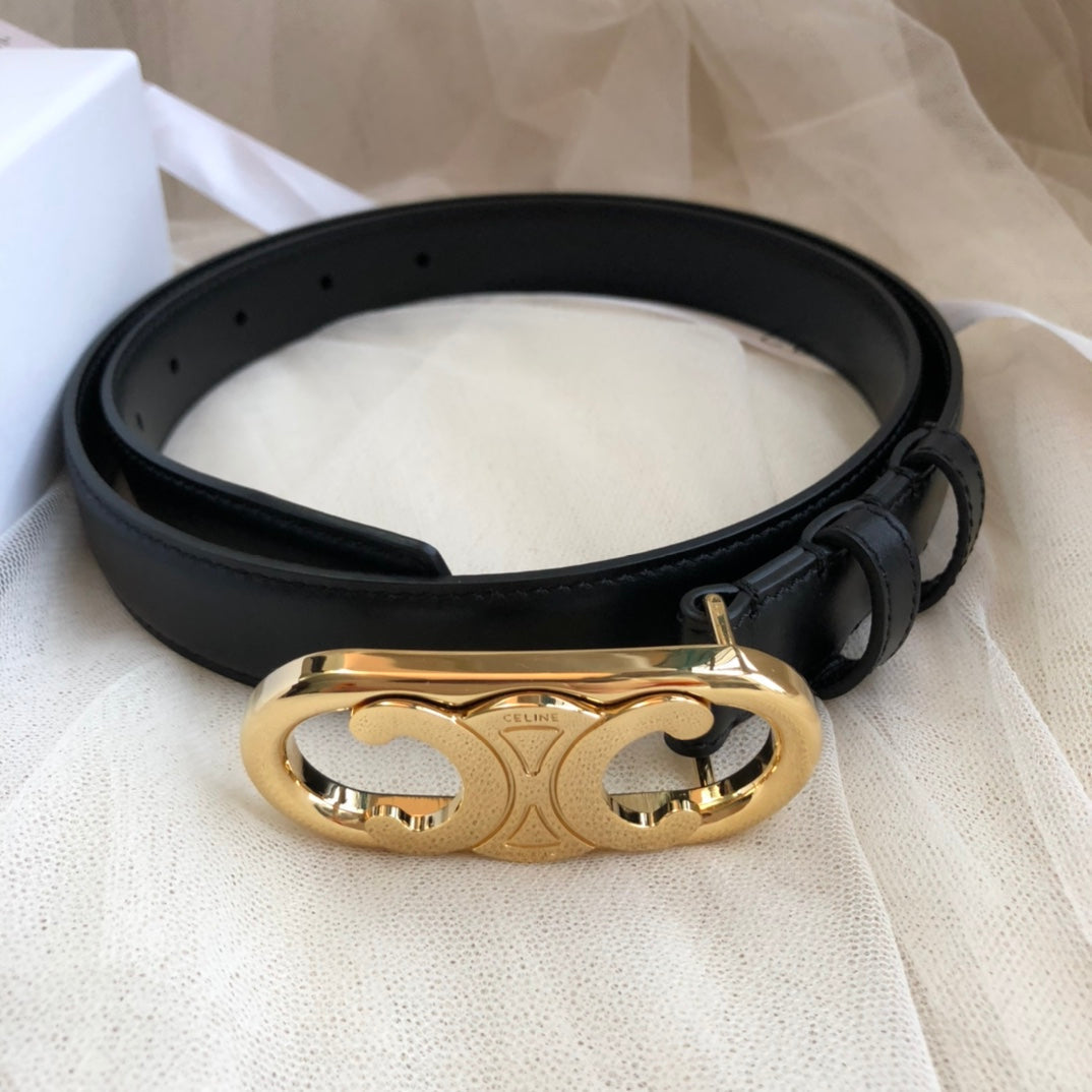 CELINE 25S BELT 25MM IN BLACK CALFSKIN GOLD HARDWARE 562438