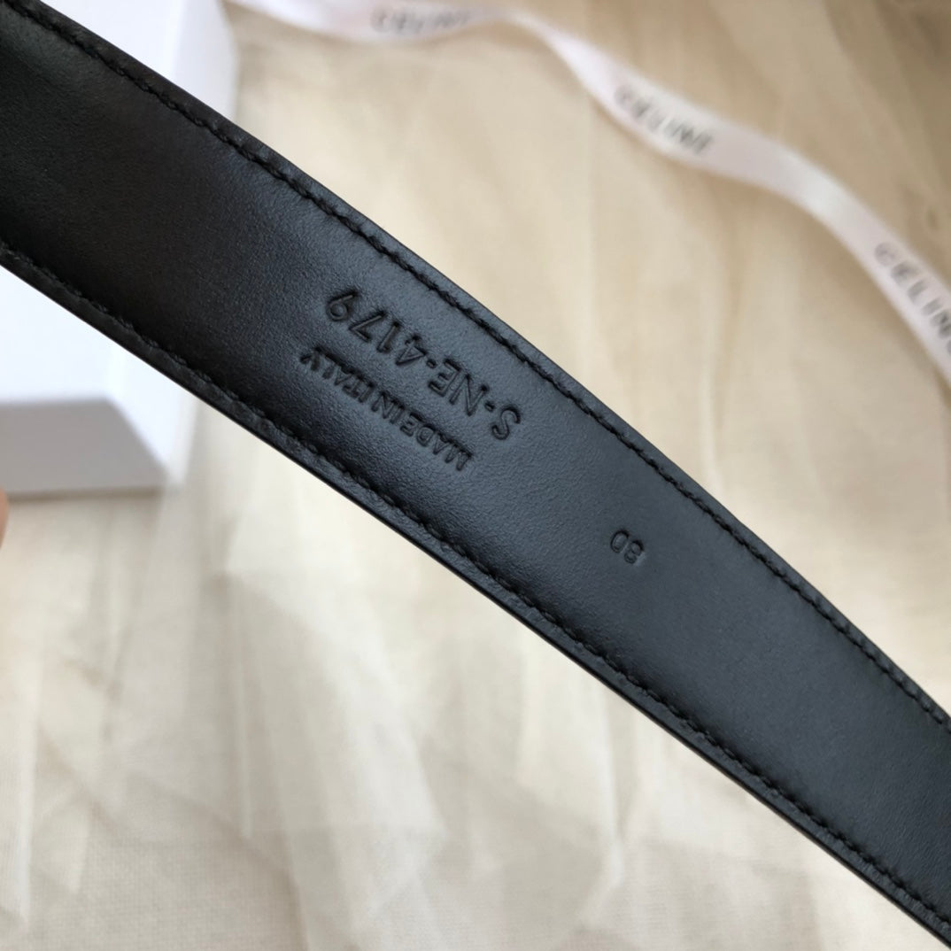 CELINE 25S TRIOMPHE BELT 25MM IN BLACK CALFSKIN GOLD HARDWARE 585857