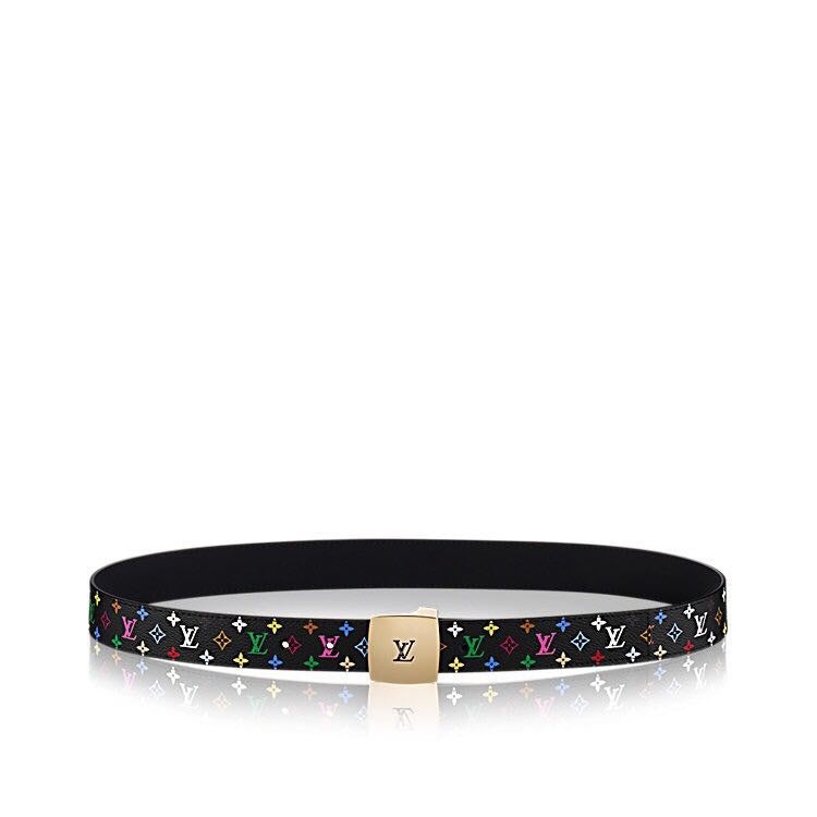 LOUIS VUITTON LV 35 MM BELT MULTICOLOR MIX BLACK MONOGRAM CALFSKIN GOLD HARDWARE