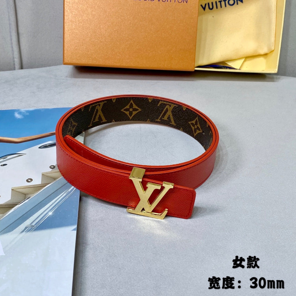 LOUIS VUITTON LV FLOWERGRAM 30MM REVERSIBLE BELT IN CHERRY RED CALFSKIN GOLD HARDWARE