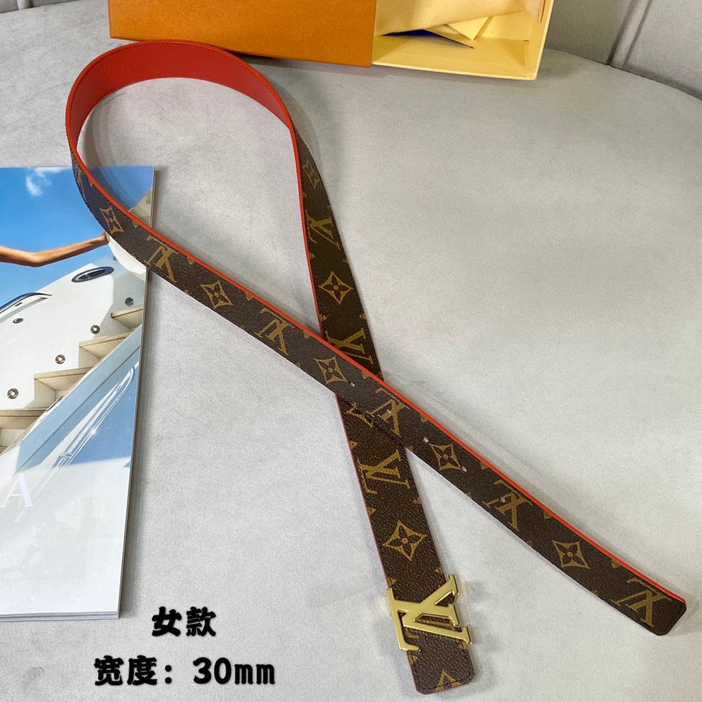LOUIS VUITTON LV FLOWERGRAM 30MM REVERSIBLE BELT IN CHERRY RED CALFSKIN GOLD HARDWARE