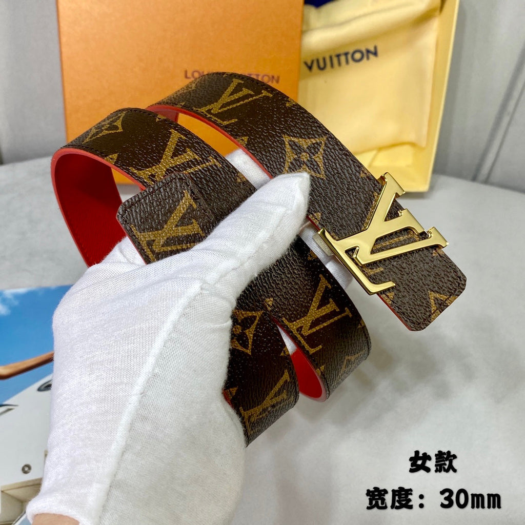 LOUIS VUITTON LV FLOWERGRAM 30MM REVERSIBLE BELT IN CHERRY RED CALFSKIN GOLD HARDWARE