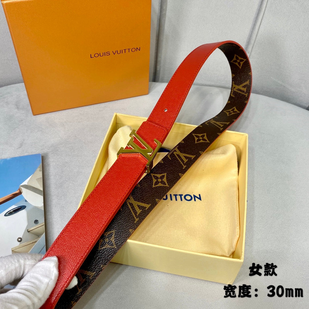 LOUIS VUITTON LV FLOWERGRAM 30MM REVERSIBLE BELT IN CHERRY RED CALFSKIN GOLD HARDWARE