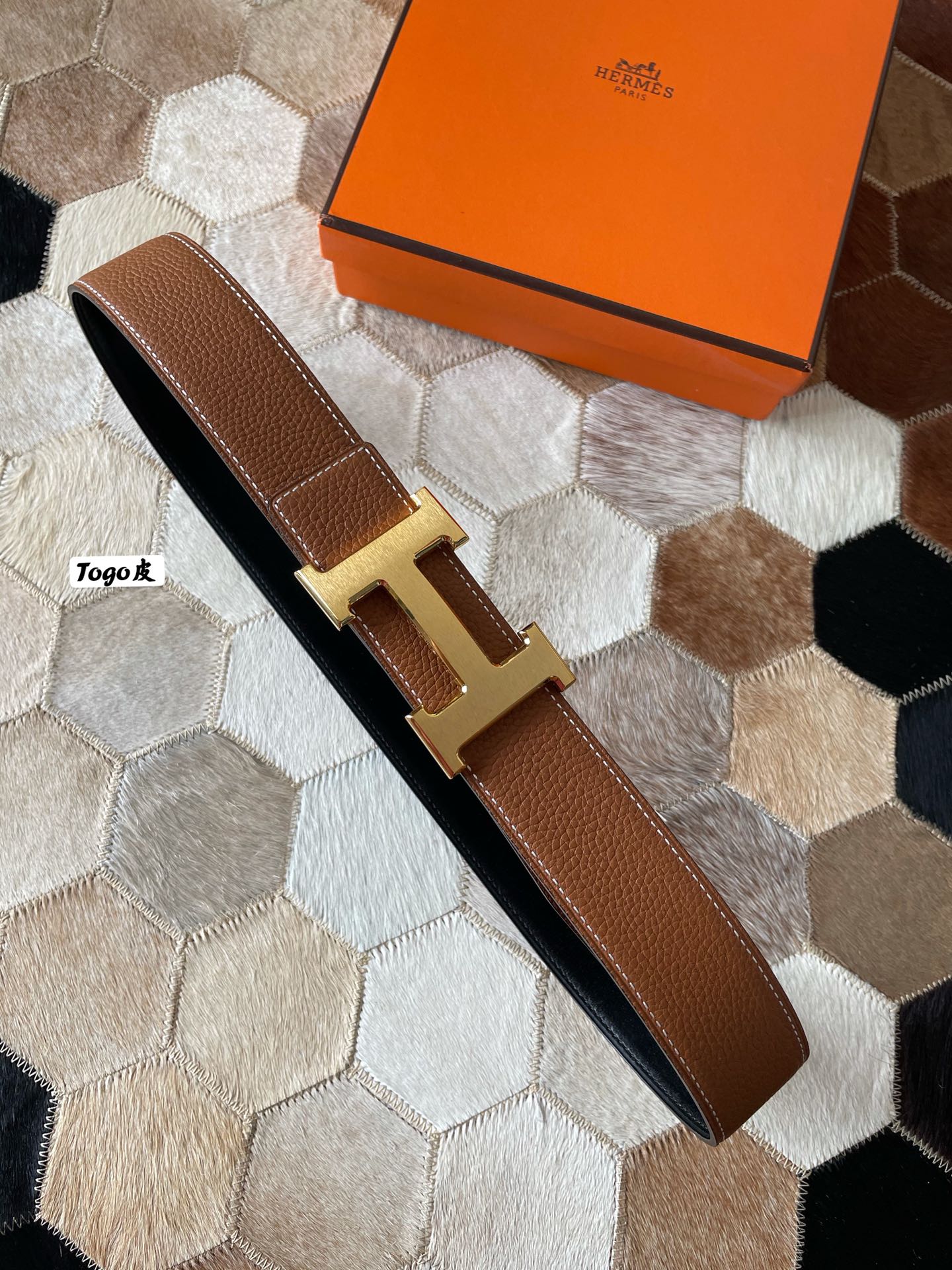 HERMES CONSTANCE BELT BUCKLE & REVERSIBLE BRONZE BROWN LEATHER STRAP 38MM GOLD HARDWARE