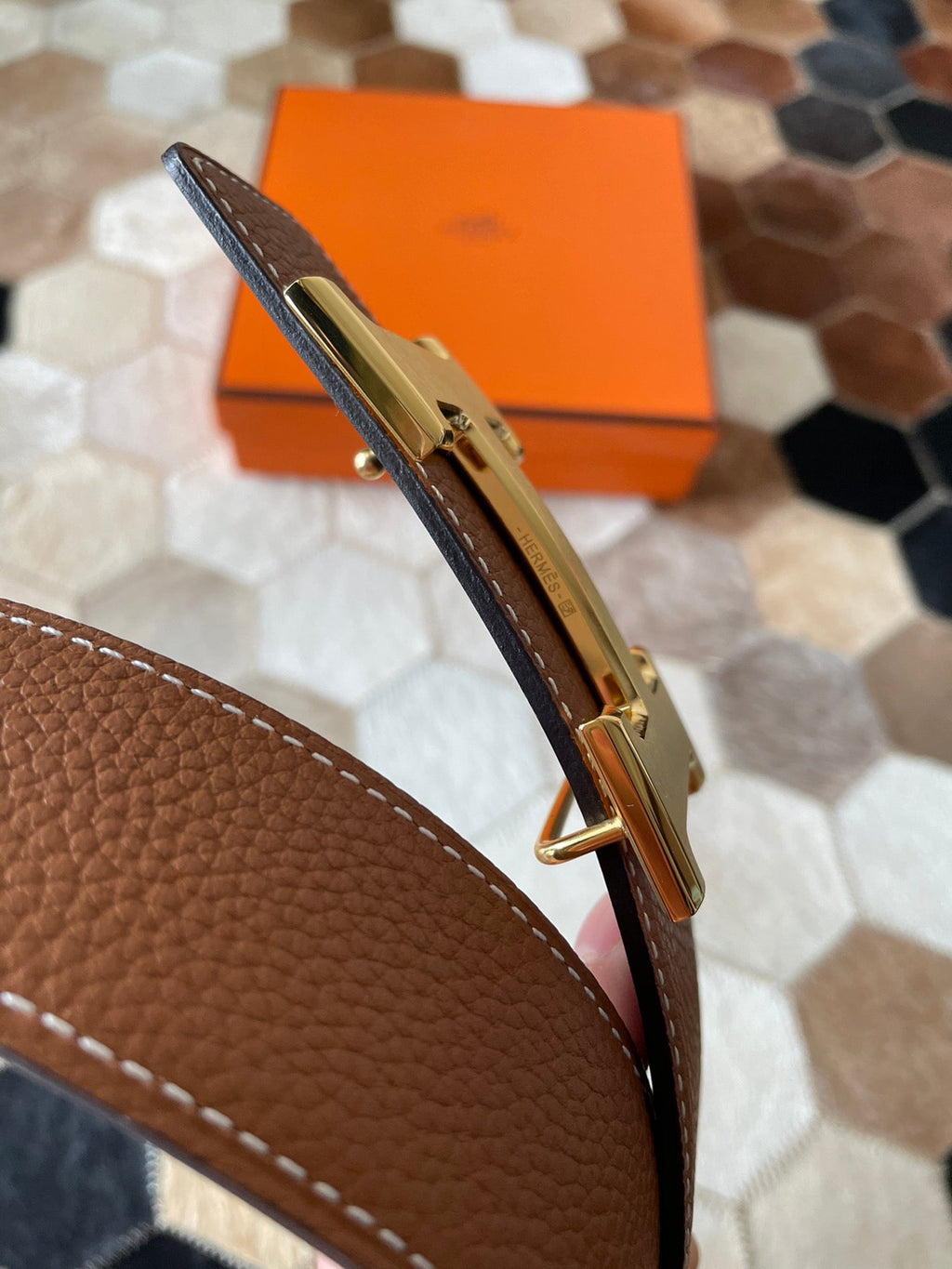 HERMES CONSTANCE BELT BUCKLE & REVERSIBLE BRONZE BROWN LEATHER STRAP 38MM GOLD HARDWARE