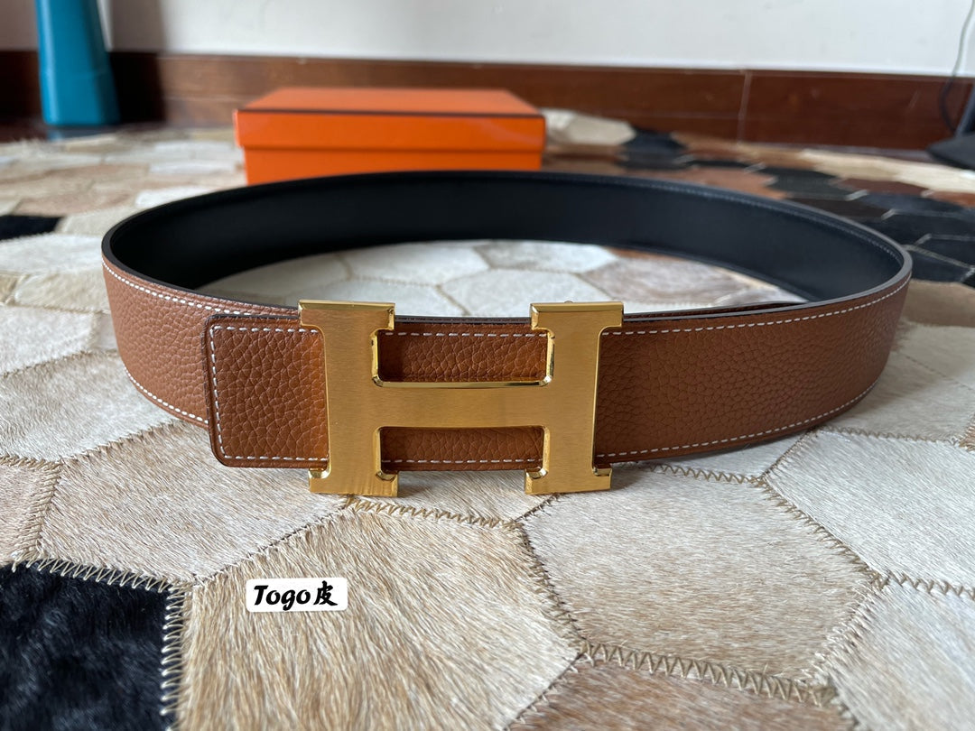 HERMES CONSTANCE BELT BUCKLE & REVERSIBLE BRONZE BROWN LEATHER STRAP 38MM GOLD HARDWARE