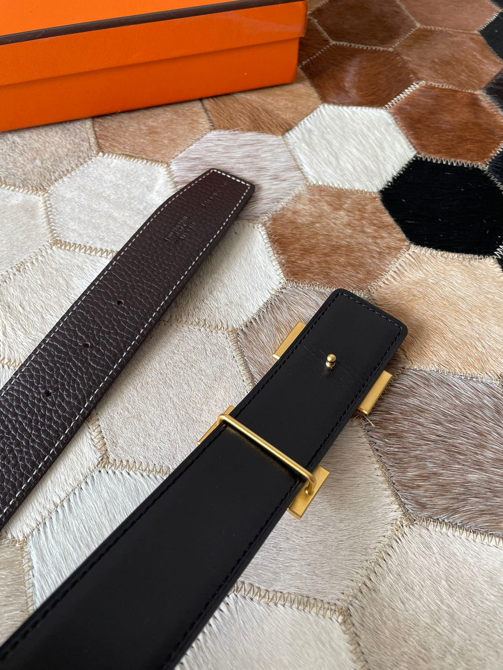 HERMES CONSTANCE BELT BUCKLE & REVERSIBLE CHOCOLATE BROWN LEATHER STRAP 38MM GOLD HARDWARE