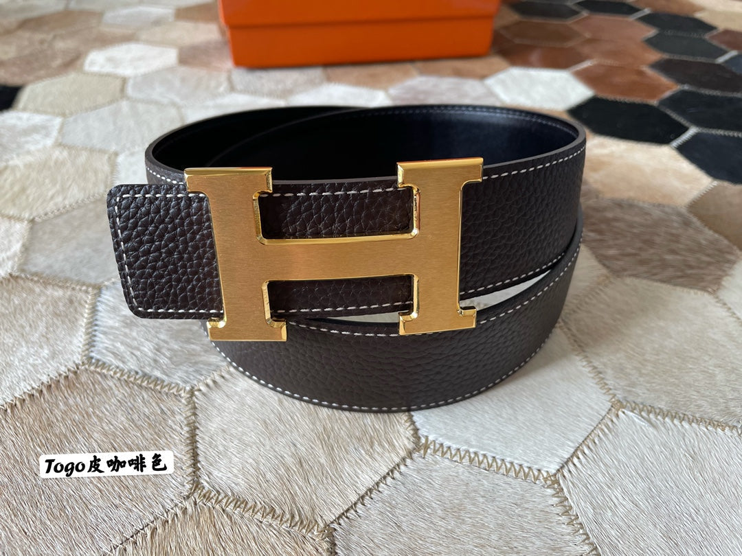 HERMES CONSTANCE BELT BUCKLE & REVERSIBLE CHOCOLATE BROWN LEATHER STRAP 38MM GOLD HARDWARE
