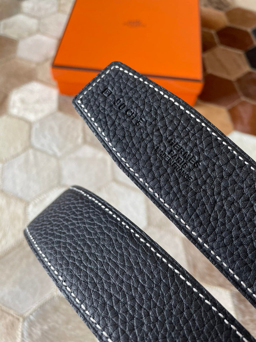 HERMES CONSTANCE BELT BUCKLE & REVERSIBLE BLACK LEATHER STRAP 38MM SILVER HARDWARE