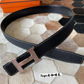 HERMES CONSTANCE BELT BUCKLE & REVERSIBLE BLACK LEATHER STRAP 38MM SILVER HARDWARE
