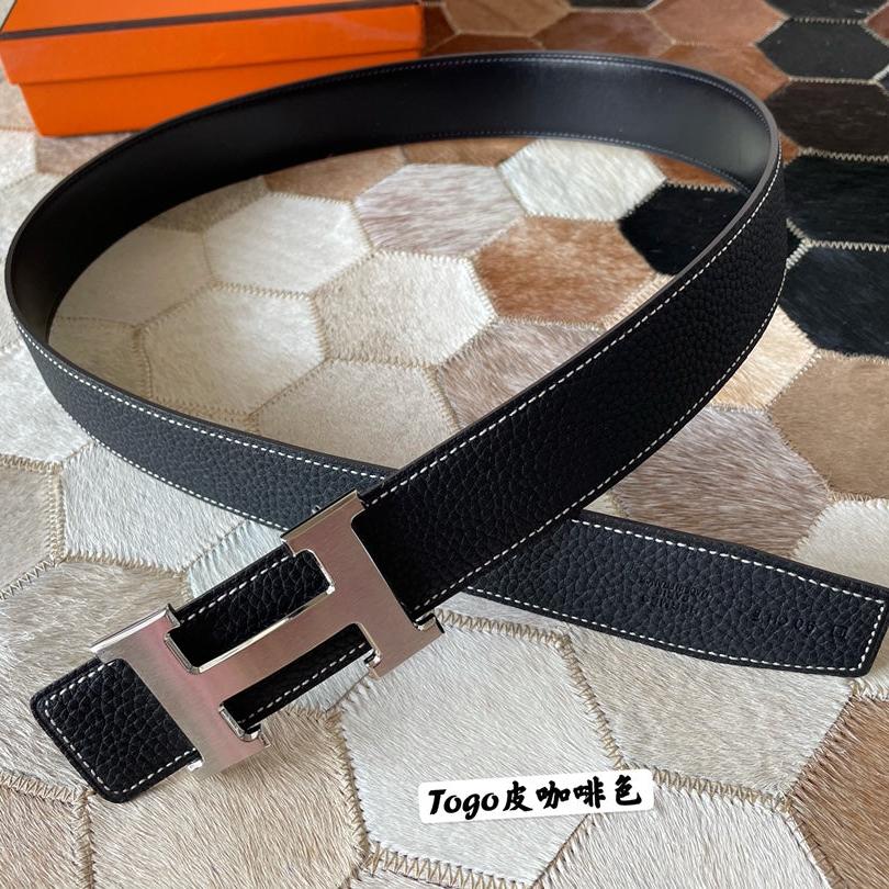 HERMES CONSTANCE BELT BUCKLE & REVERSIBLE BLACK LEATHER STRAP 38MM SILVER HARDWARE