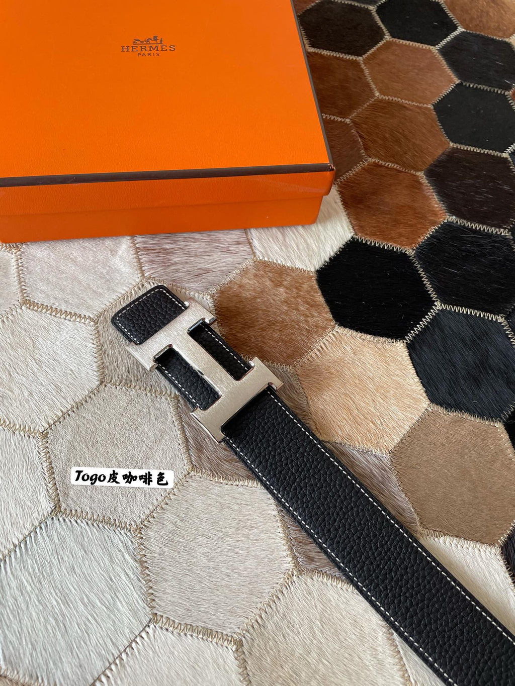 HERMES CONSTANCE BELT BUCKLE & REVERSIBLE BLACK LEATHER STRAP 38MM SILVER HARDWARE