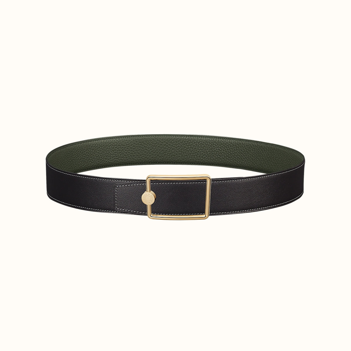 HERMES OSCAR BELT BUCKLE & REVERSIBLE OLIVE GREEN LEATHER STRAP 38MM GOLD HARDWARE