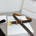CELINE TRIOMPHE 18MM REVERSIBLE IN DARK BROWN MONOGRAM CALFSKIN AND BROWN CALFSKIN WITH GOLD BUCKLE