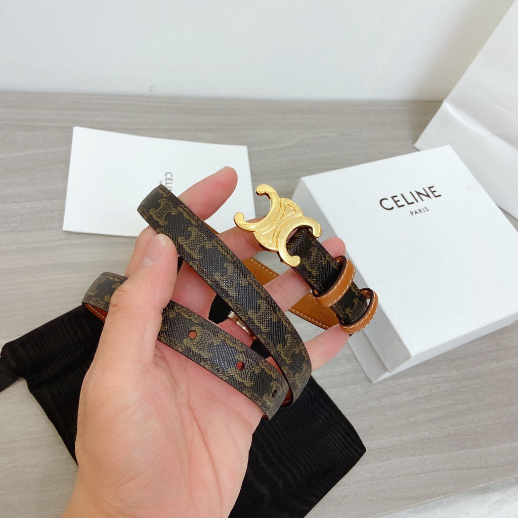 CELINE TRIOMPHE 18MM REVERSIBLE IN DARK BROWN MONOGRAM CALFSKIN AND BROWN CALFSKIN WITH GOLD BUCKLE