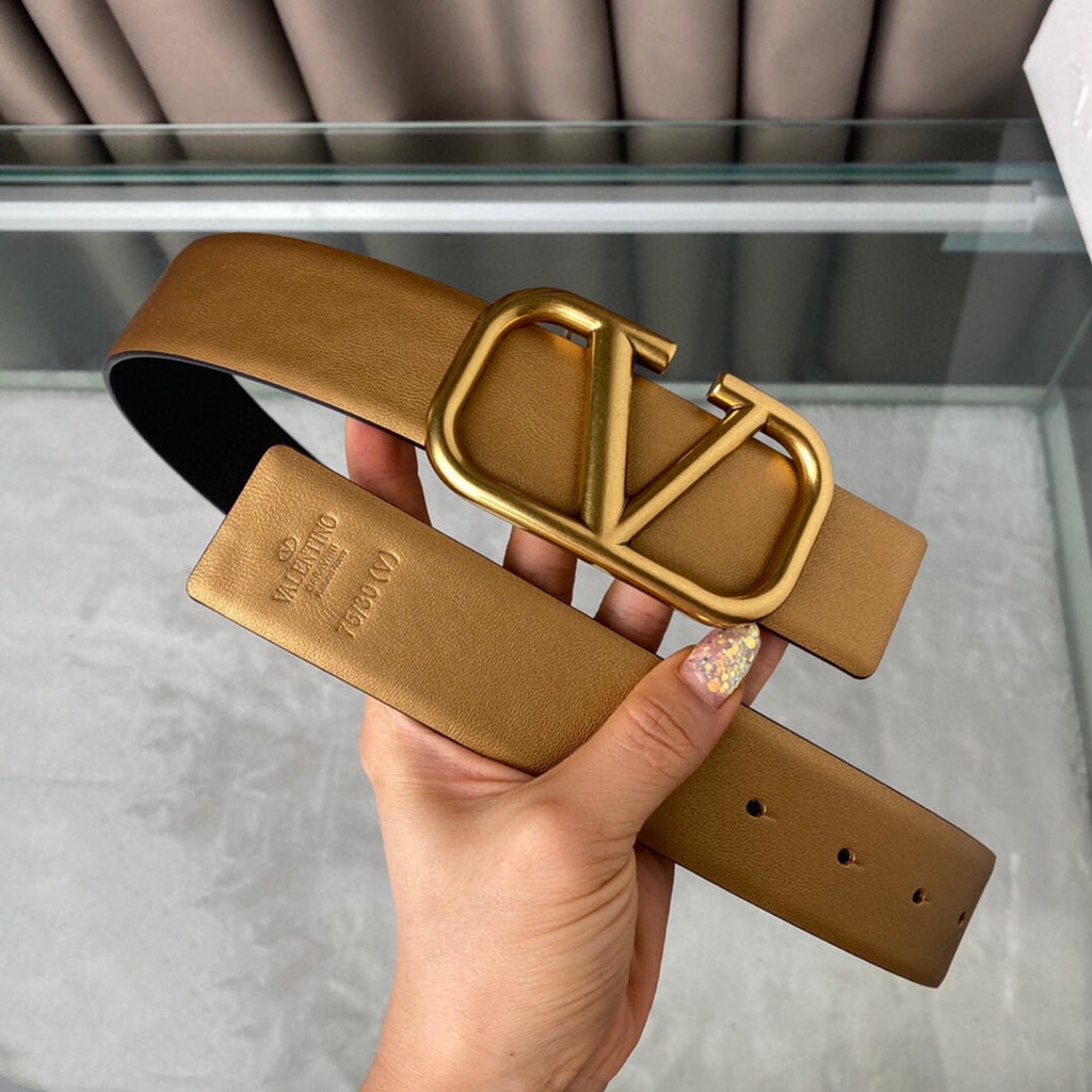 VALENTINO REVERSIBLE VLOGO SIGNATURE BELT IN GLOSSY GOLD BLACK CALFSKIN GHW 40 MM