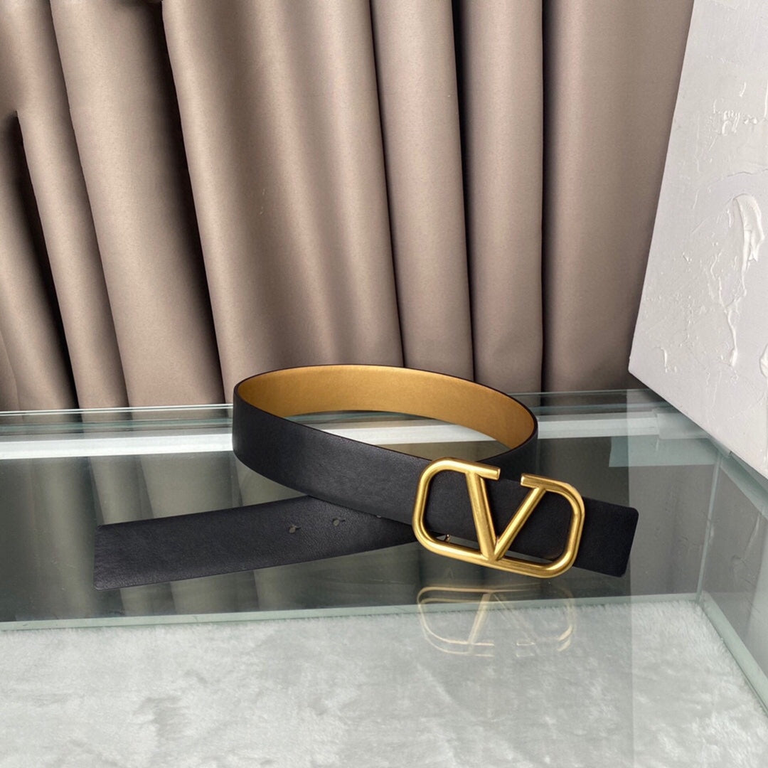 VALENTINO REVERSIBLE VLOGO SIGNATURE BELT IN GLOSSY GOLD BLACK CALFSKIN GHW 40 MM