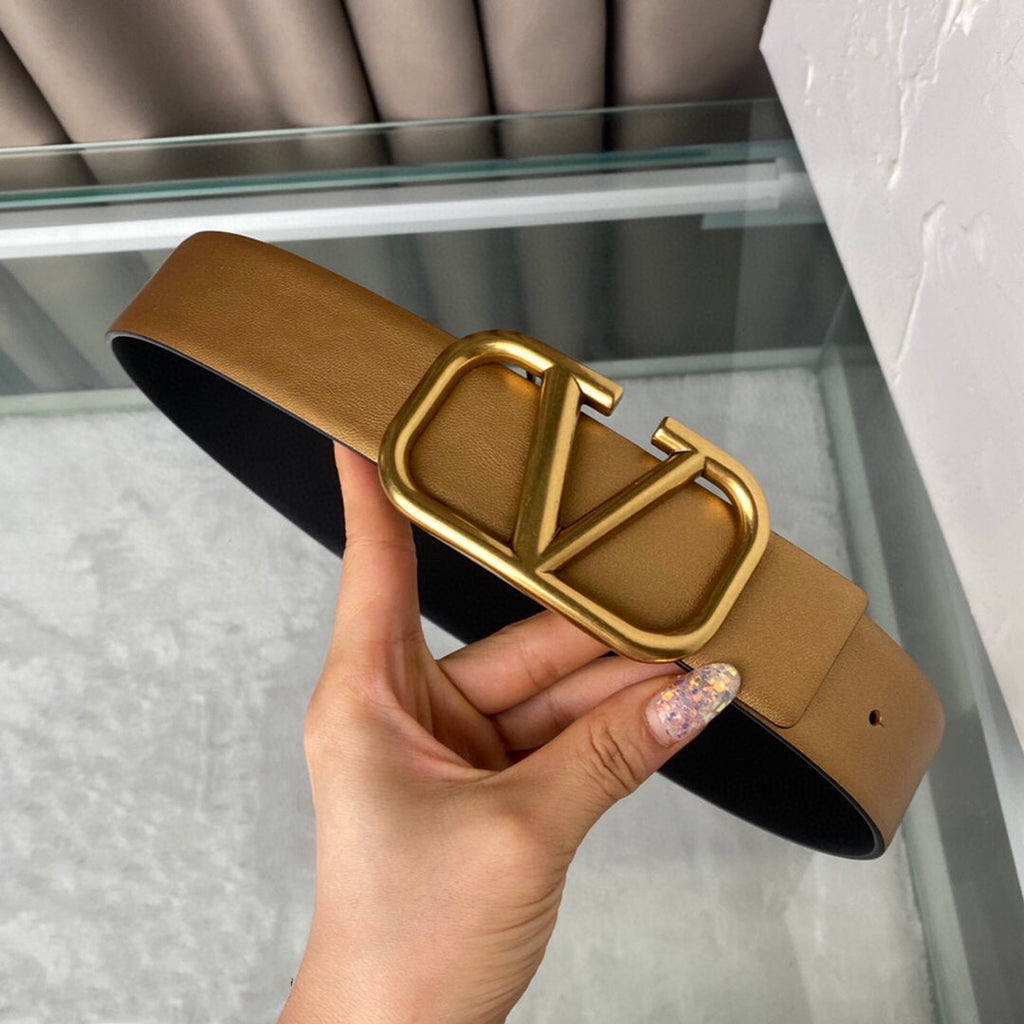 VALENTINO REVERSIBLE VLOGO SIGNATURE BELT IN GLOSSY GOLD BLACK CALFSKIN GHW 40 MM