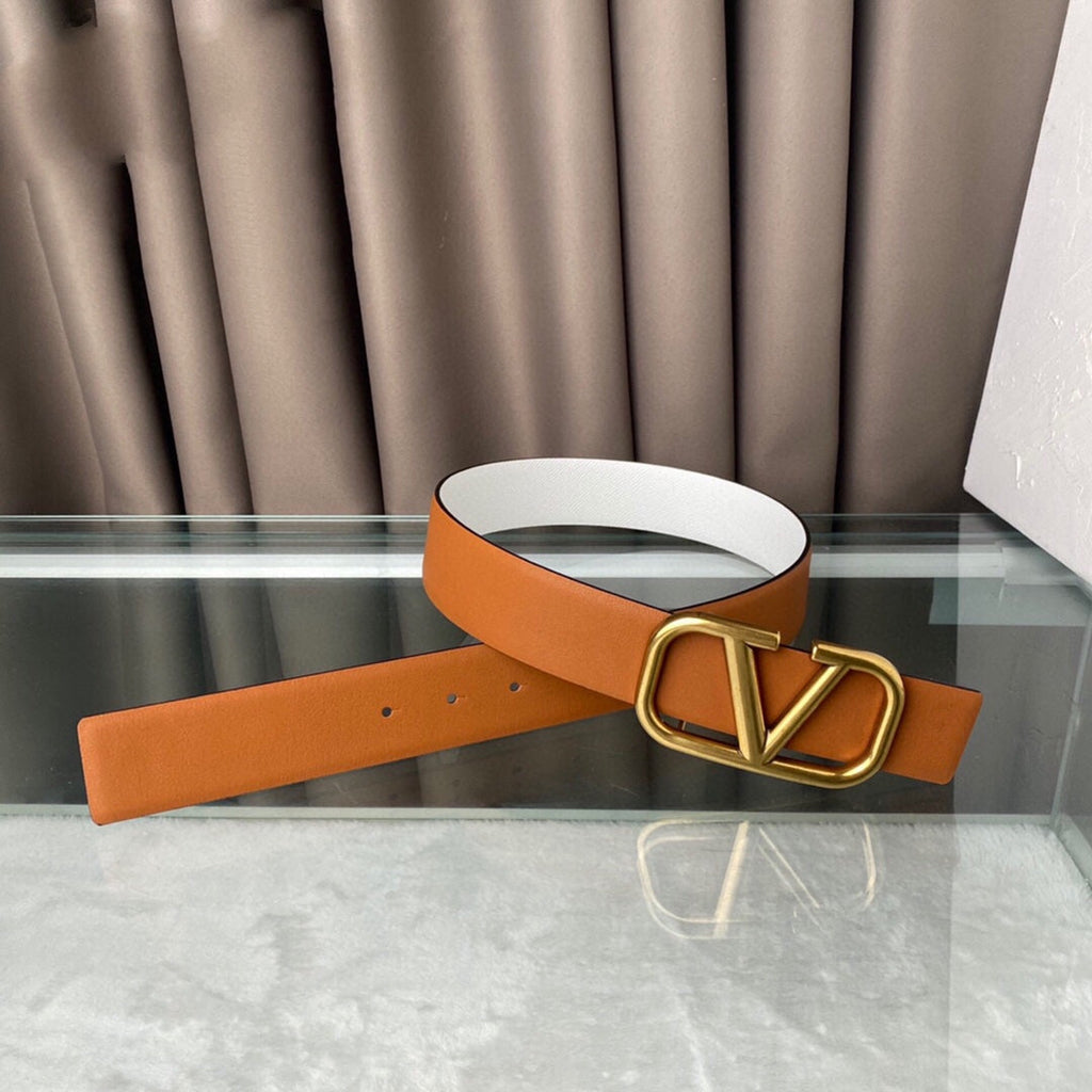 VALENTINO REVERSIBLE VLOGO SIGNATURE BELT IN GLOSSY TAN WHITE CALFSKIN GHW 40 MM