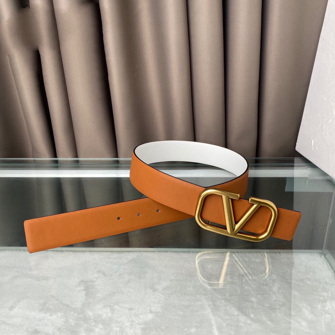 VALENTINO REVERSIBLE VLOGO SIGNATURE BELT IN GLOSSY TAN WHITE CALFSKIN GHW 40 MM