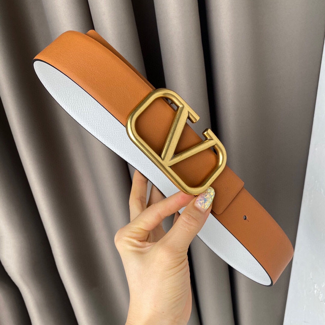 VALENTINO REVERSIBLE VLOGO SIGNATURE BELT IN GLOSSY TAN WHITE CALFSKIN GHW 40 MM