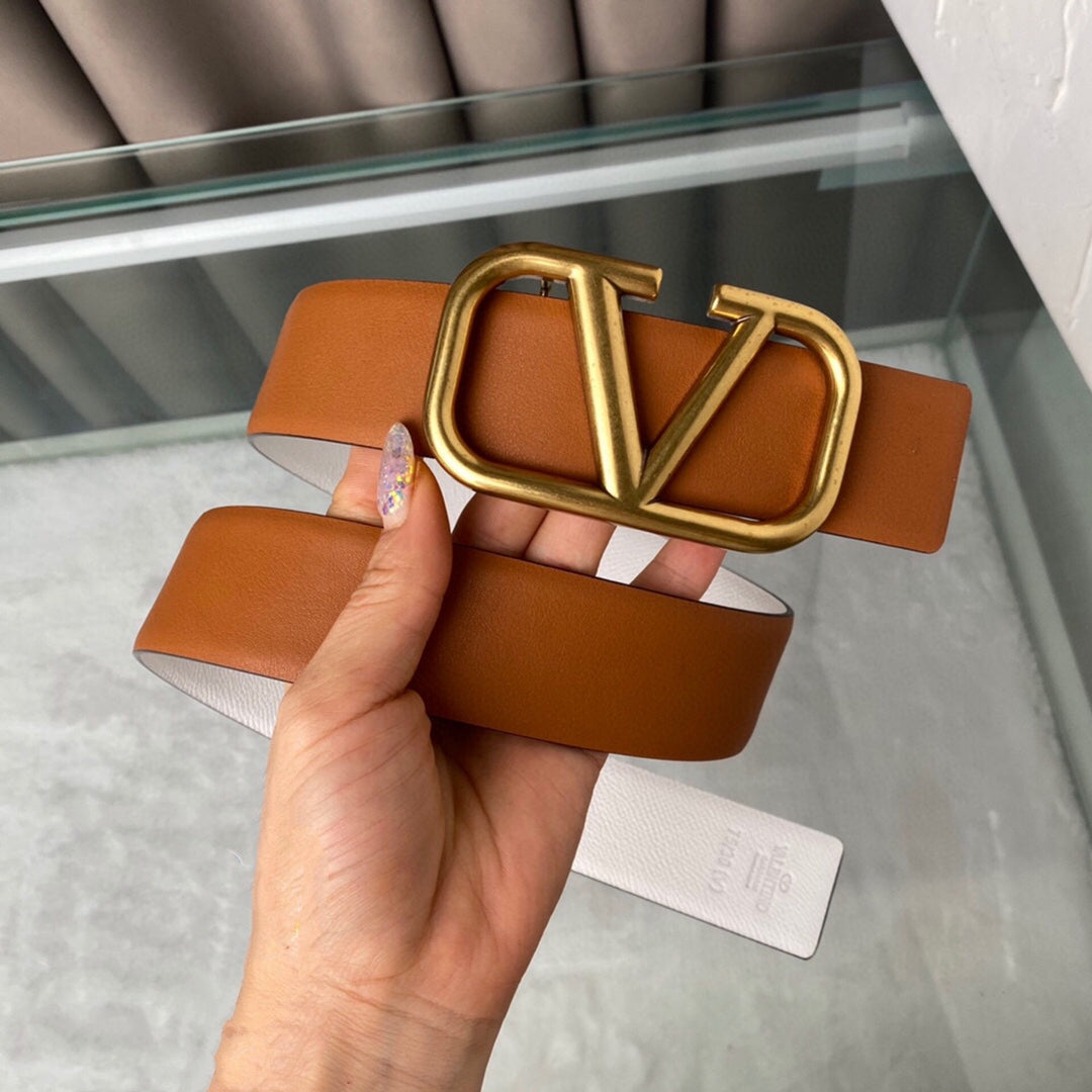 VALENTINO REVERSIBLE VLOGO SIGNATURE BELT IN GLOSSY TAN WHITE CALFSKIN GHW 40 MM