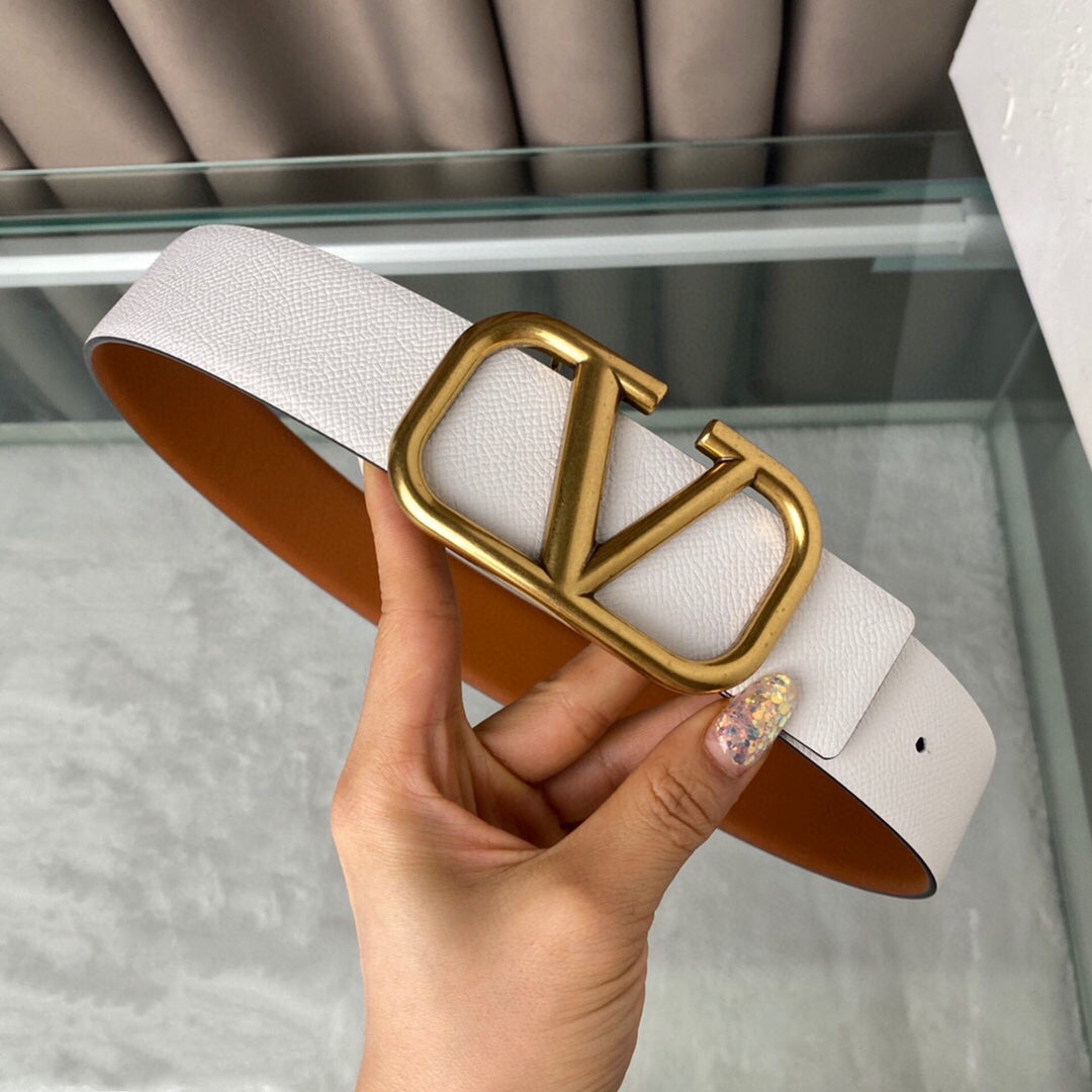 VALENTINO REVERSIBLE VLOGO SIGNATURE BELT IN GLOSSY TAN WHITE CALFSKIN GHW 40 MM