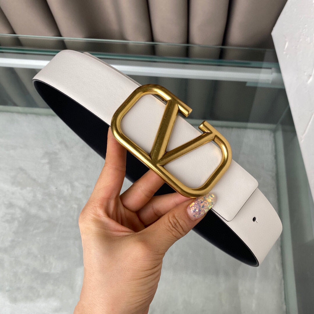 VALENTINO REVERSIBLE VLOGO SIGNATURE BELT IN GLOSSY WHITE BLACK CALFSKIN GHW 40 MM