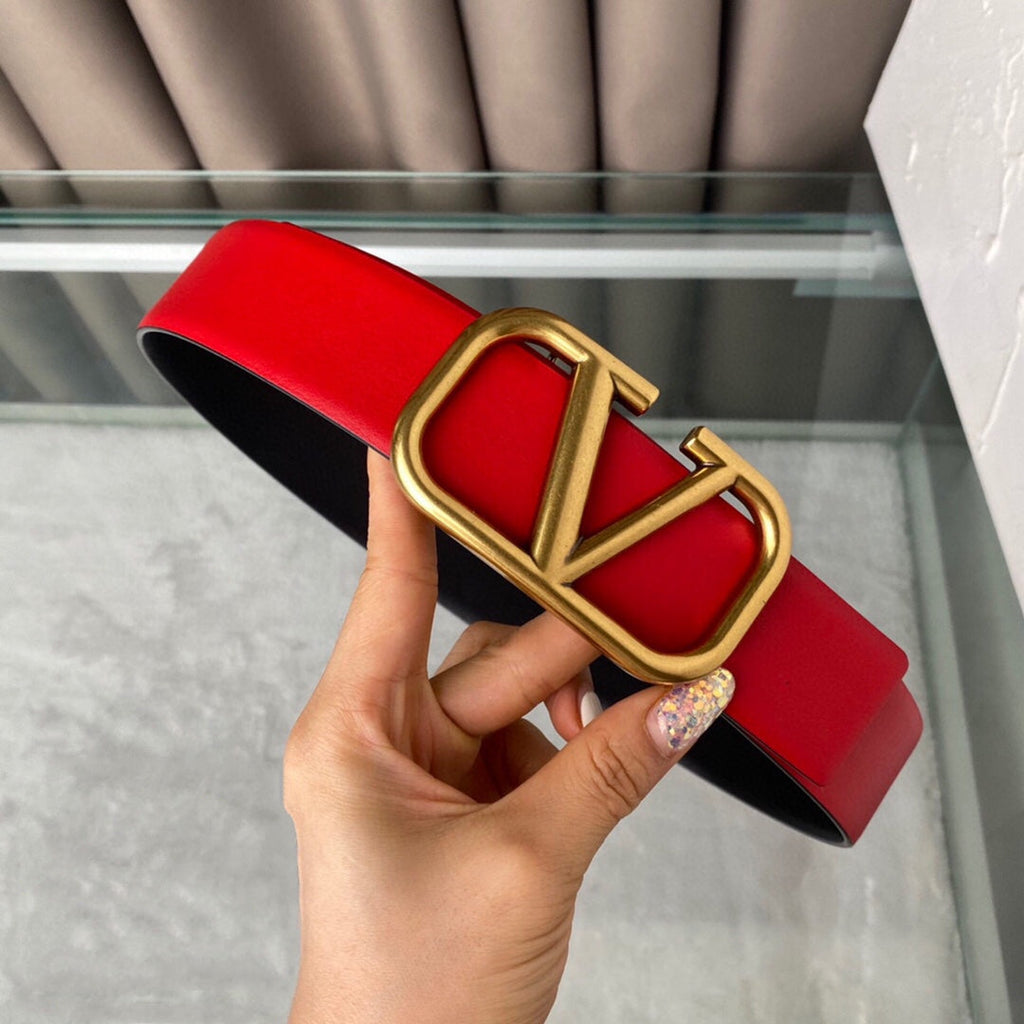 VALENTINO REVERSIBLE VLOGO SIGNATURE BELT IN GLOSSY RED BLACK CALFSKIN GHW 40 MM