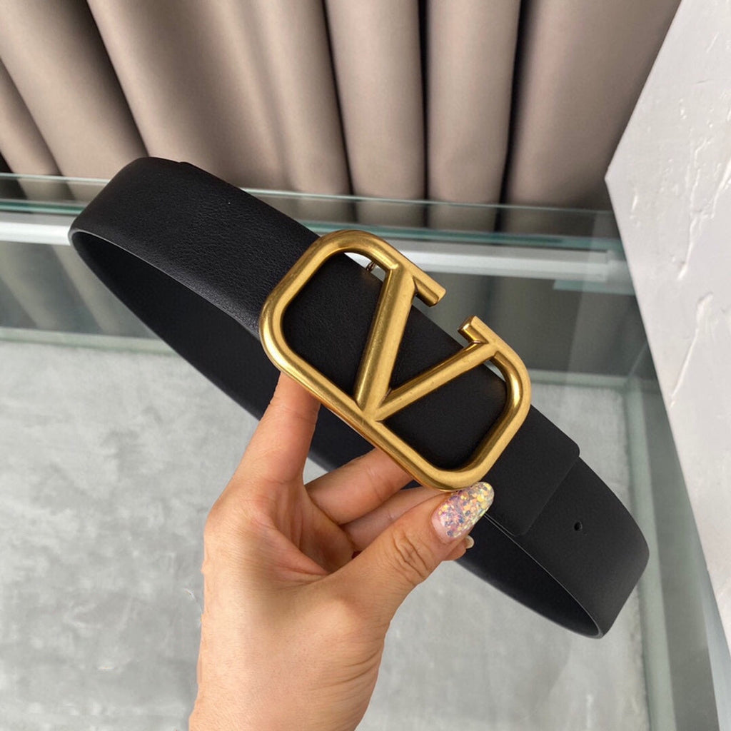 VALENTINO REVERSIBLE VLOGO SIGNATURE BELT IN GLOSSY ALL BLACK CALFSKIN GHW 40 MM