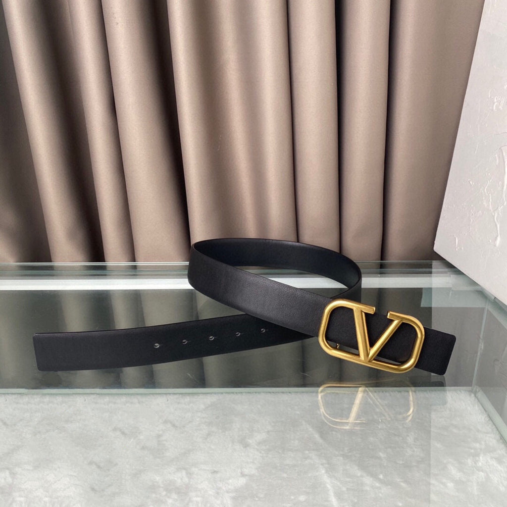VALENTINO REVERSIBLE VLOGO SIGNATURE BELT IN GLOSSY ALL BLACK CALFSKIN GHW 40 MM