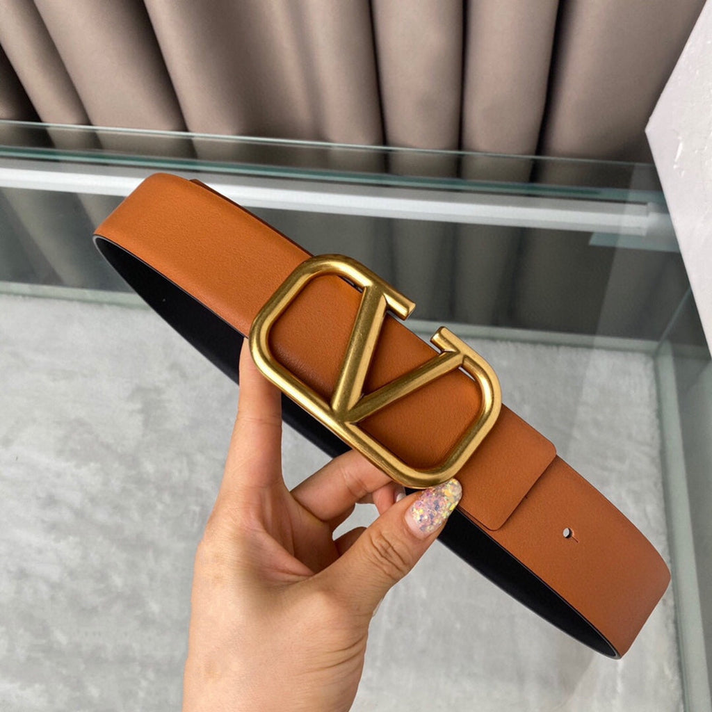 VALENTINO REVERSIBLE VLOGO SIGNATURE BELT IN GLOSSY TAN BLACK CALFSKIN GHW 40 MM