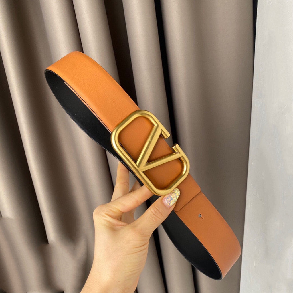 VALENTINO REVERSIBLE VLOGO SIGNATURE BELT IN GLOSSY TAN BLACK CALFSKIN GHW 40 MM