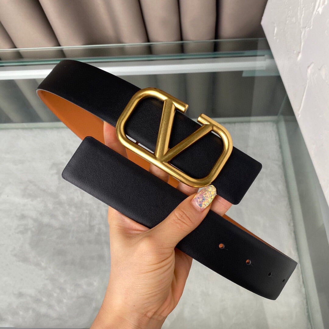 VALENTINO REVERSIBLE VLOGO SIGNATURE BELT IN GLOSSY TAN BLACK CALFSKIN GHW 40 MM