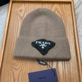 PRADA BEANIE HAT IN MEDIUM BROWN WOOL 431354