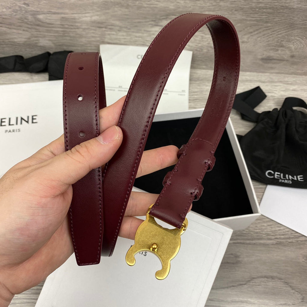 CELINE CL MEDIUM 25 MM TRIOMPHE BELT IN WINE RED LEATHER GOLD HARDWARE