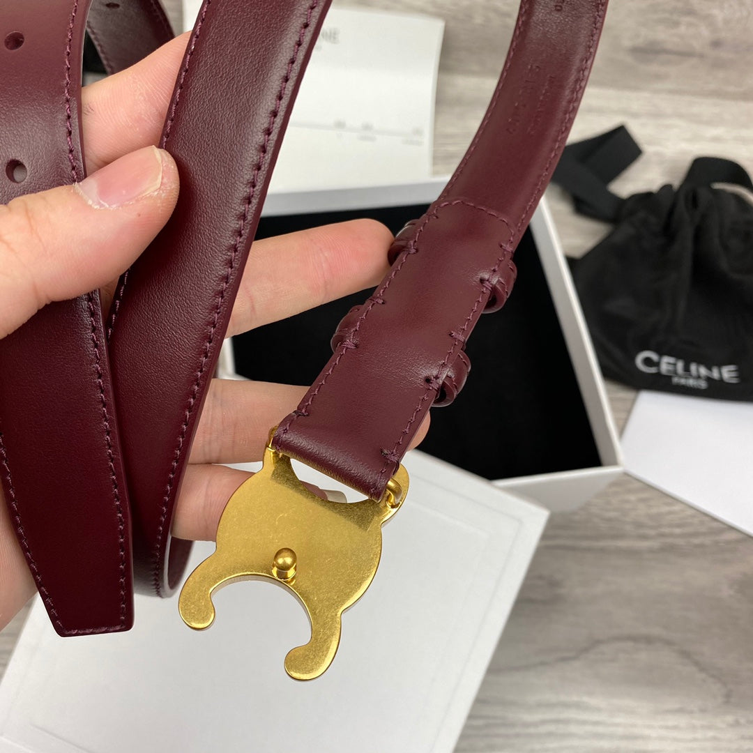 CELINE CL MEDIUM 25 MM TRIOMPHE BELT IN WINE RED LEATHER GOLD HARDWARE
