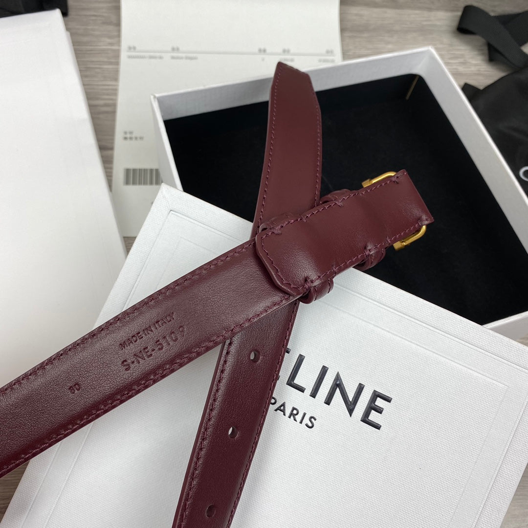 CELINE CL MEDIUM 25 MM TRIOMPHE BELT IN WINE RED LEATHER GOLD HARDWARE