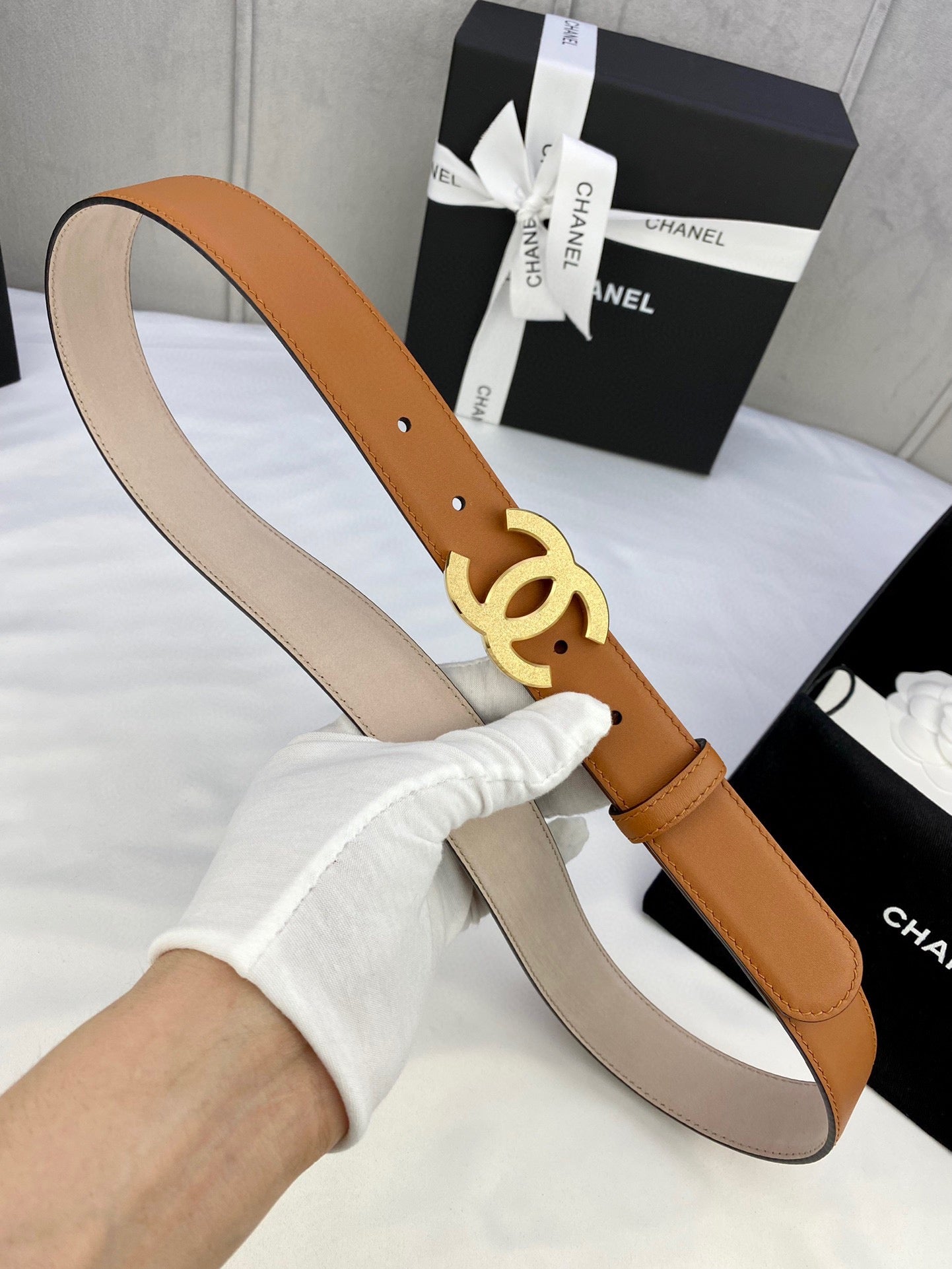 CHANEL DOUBLE C BELT 30MM IN BROWN CALFSKIN METAL BUCKLE