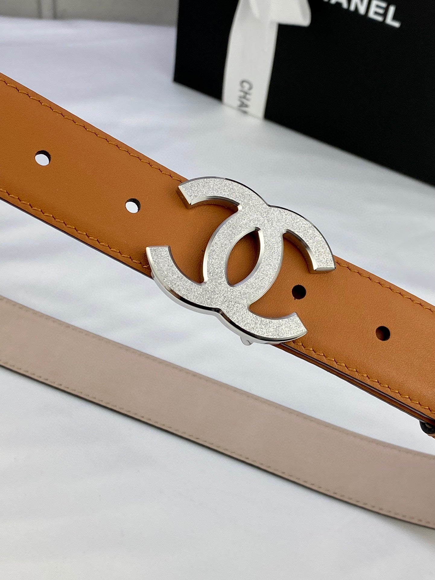 CHANEL DOUBLE C BELT 30MM IN BROWN CALFSKIN METAL BUCKLE