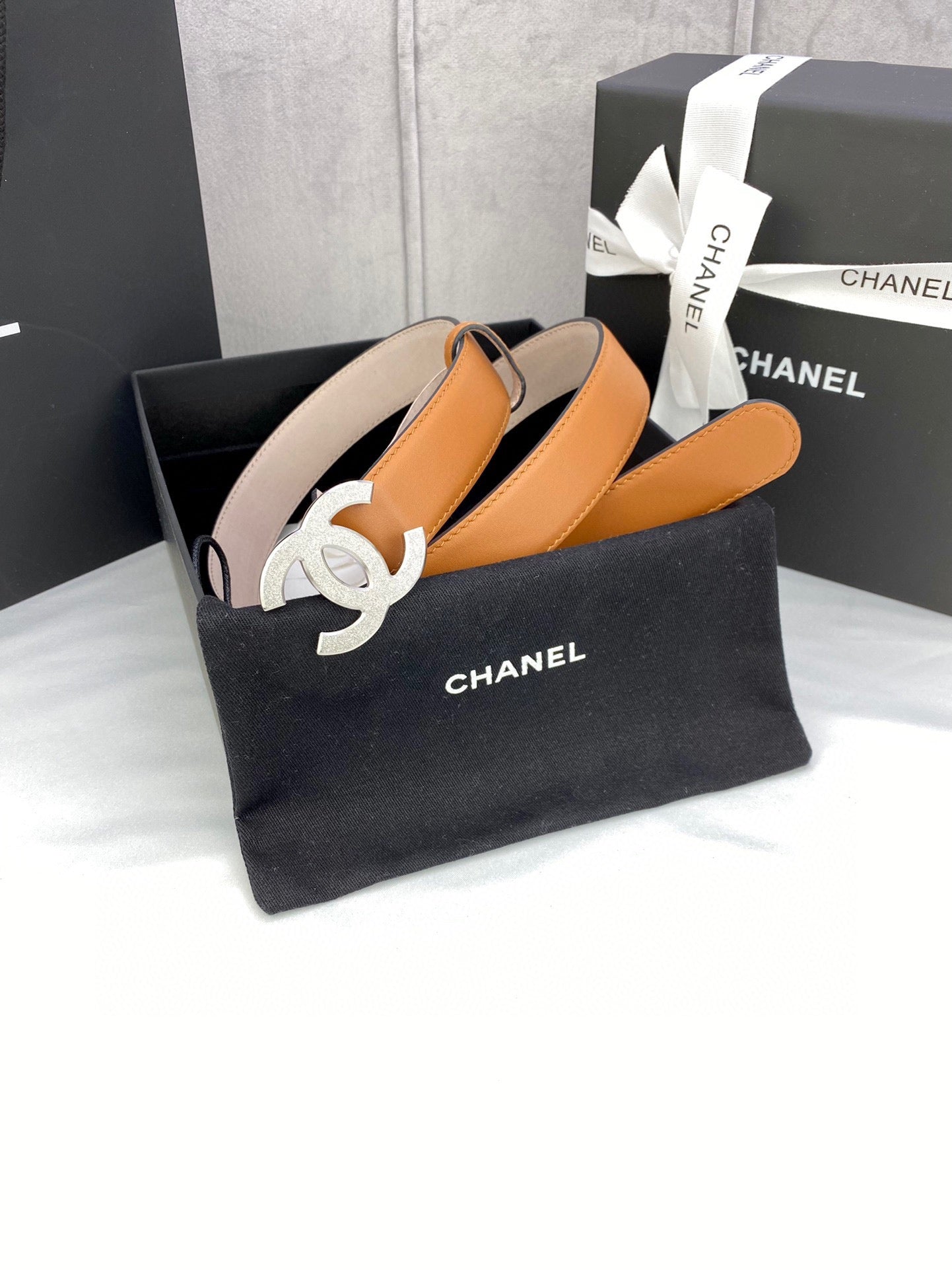 CHANEL DOUBLE C BELT 30MM IN BROWN CALFSKIN METAL BUCKLE