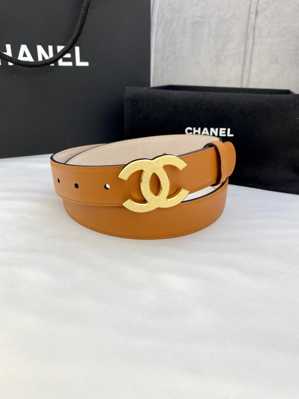 CHANEL DOUBLE C BELT 30MM IN BROWN CALFSKIN METAL BUCKLE