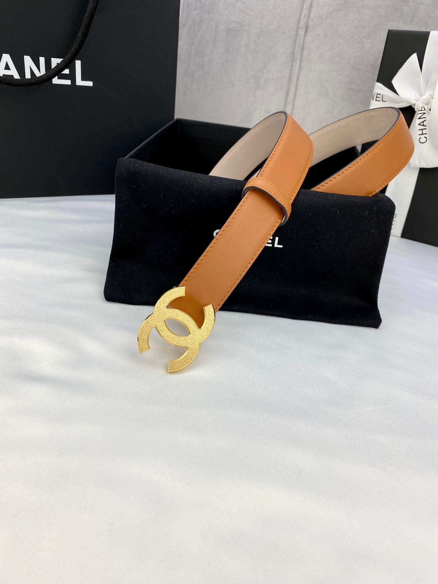 CHANEL DOUBLE C BELT 30MM IN BROWN CALFSKIN METAL BUCKLE