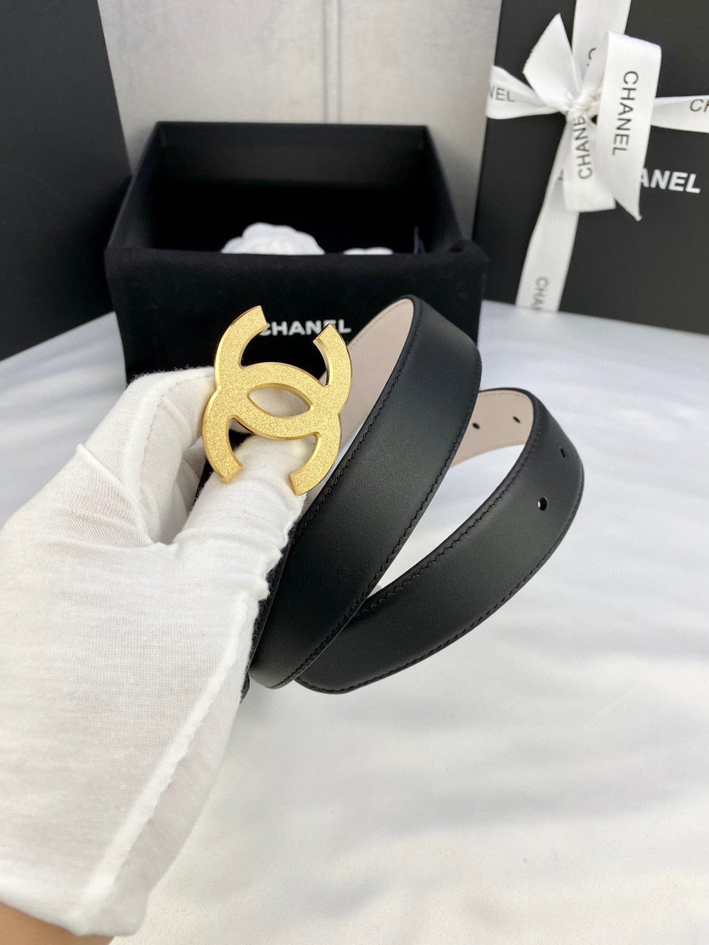 CHANEL DOUBLE C BELT 30MM IN BLACK CALFSKIN METAL BUCKLE
