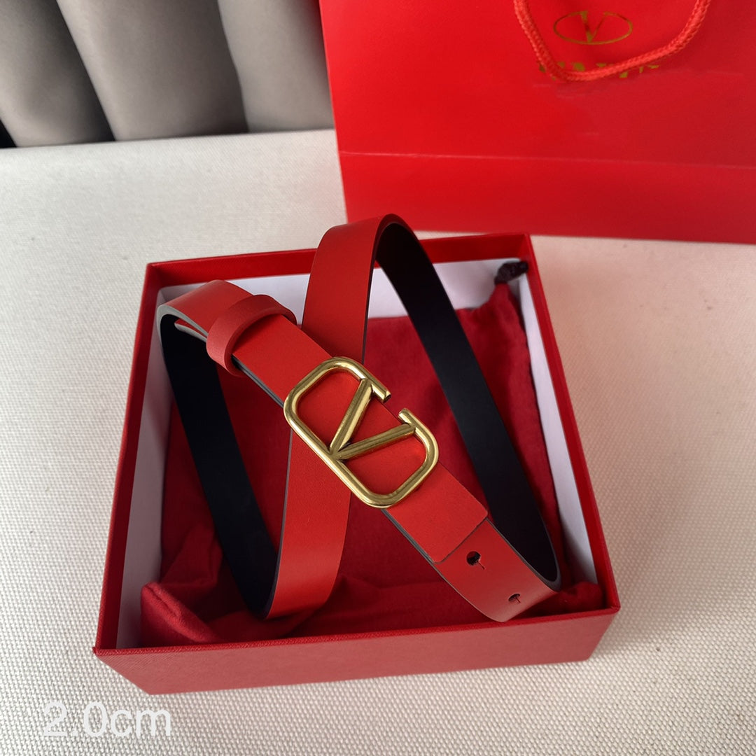 VALENTINO REVERSIBLE VLOGO SIGNATURE BELT IN GLOSSY BLACK RED CALFSKIN GHW 20 MM