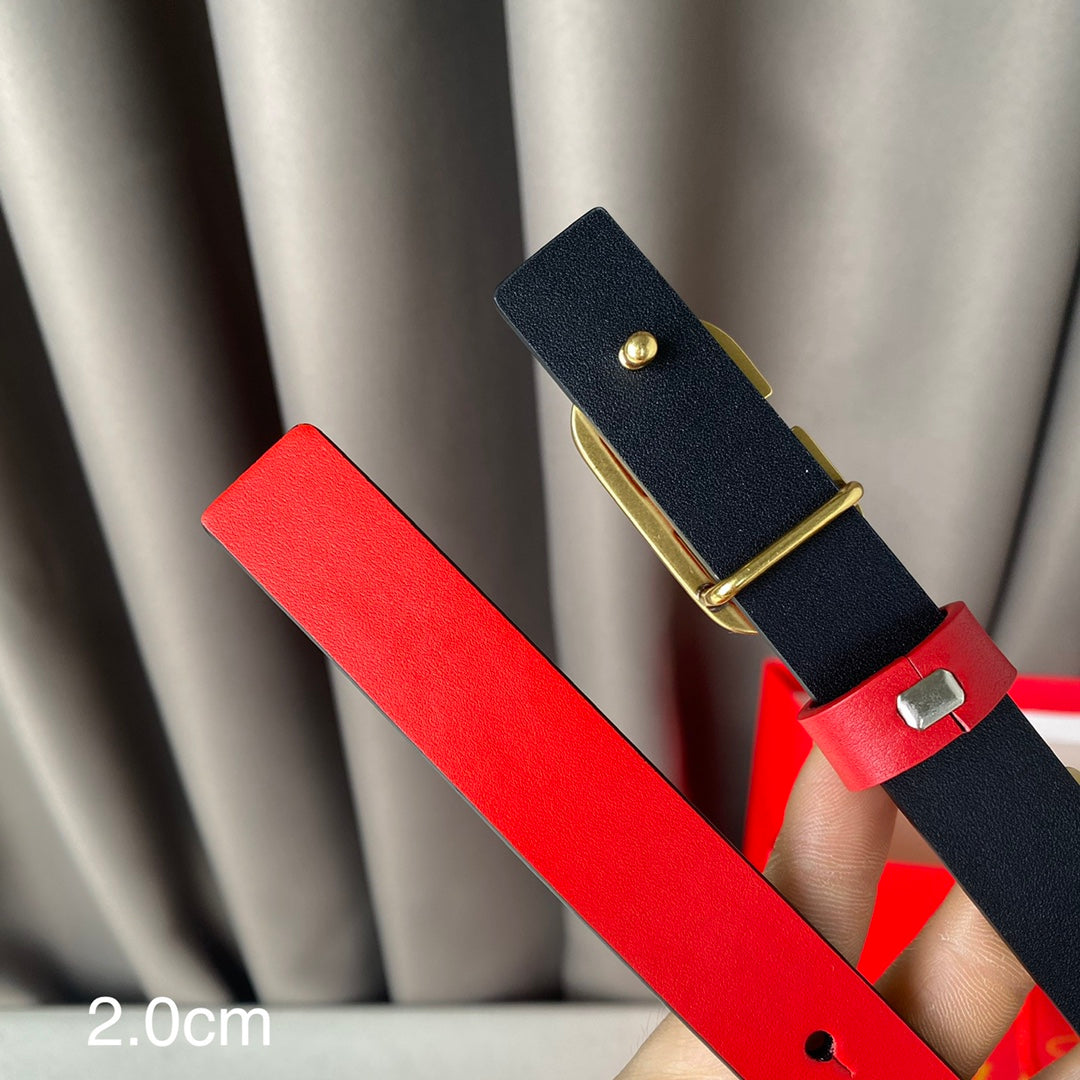 VALENTINO REVERSIBLE VLOGO SIGNATURE BELT IN GLOSSY BLACK RED CALFSKIN GHW 20 MM