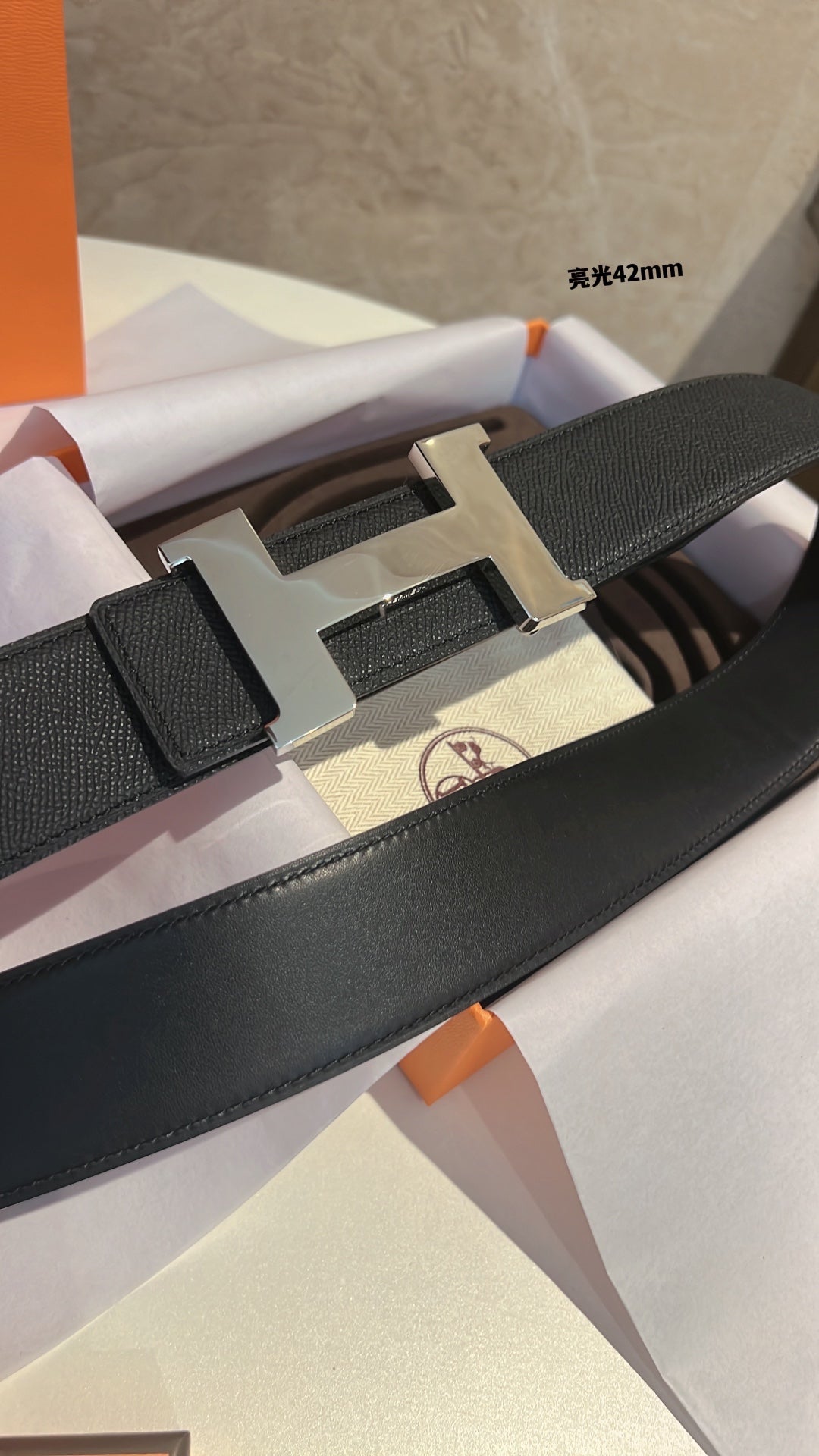 HERMES CONSTANCE BELT BUCKLE & REVERSIBLE BLACK LEATHER STRAP 42MM