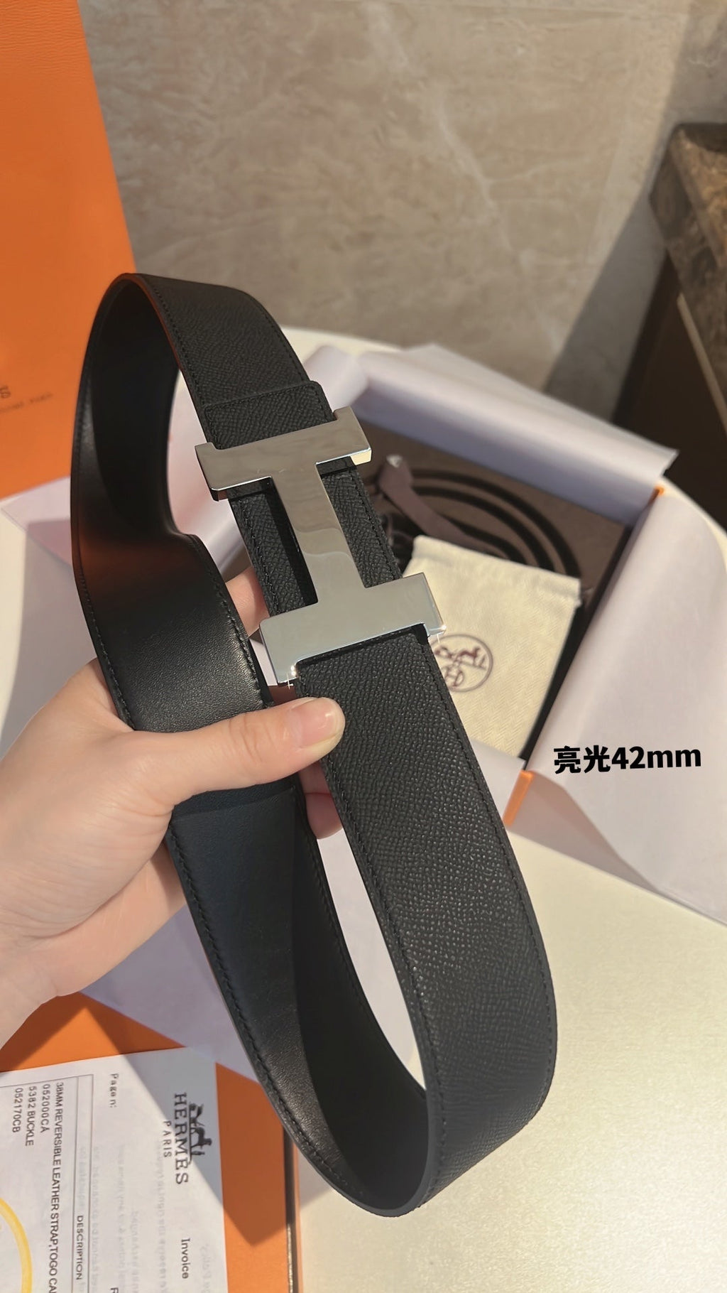 HERMES CONSTANCE BELT BUCKLE & REVERSIBLE BLACK LEATHER STRAP 42MM